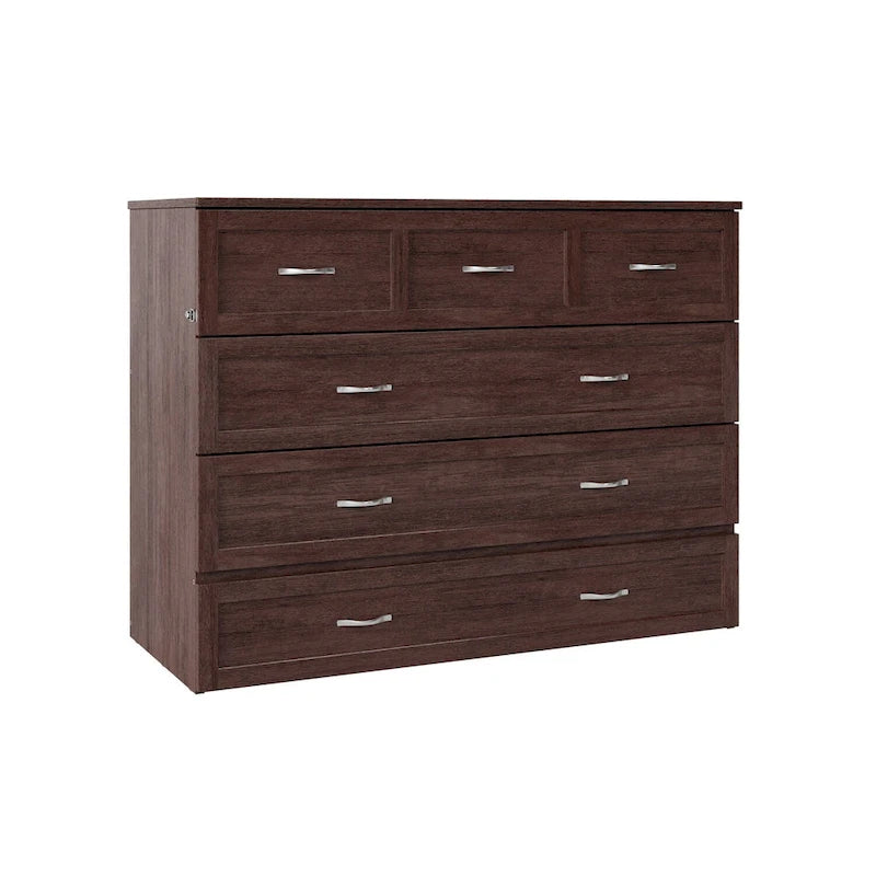 Armoire lit escamotable double avec matelas, couleur ambre brûlé