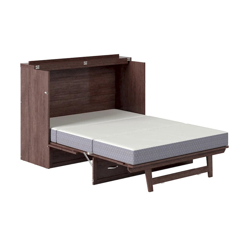 Armoire lit escamotable double avec matelas, couleur ambre brûlé