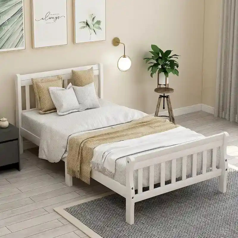 Lit plate-forme en bois avec tête et pied de lit