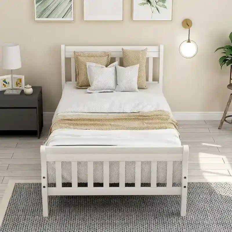 Lit plate-forme en bois avec tête et pied de lit