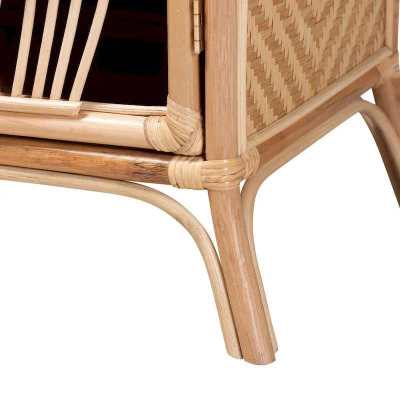 Table de chevet en rotin marron naturel bohème moderne