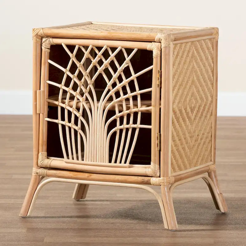 Table de chevet en rotin marron naturel bohème moderne