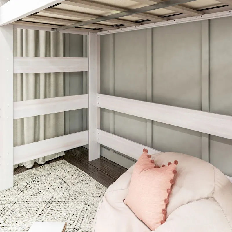 Lit superposé haut une place avec bureau, style Ferme
