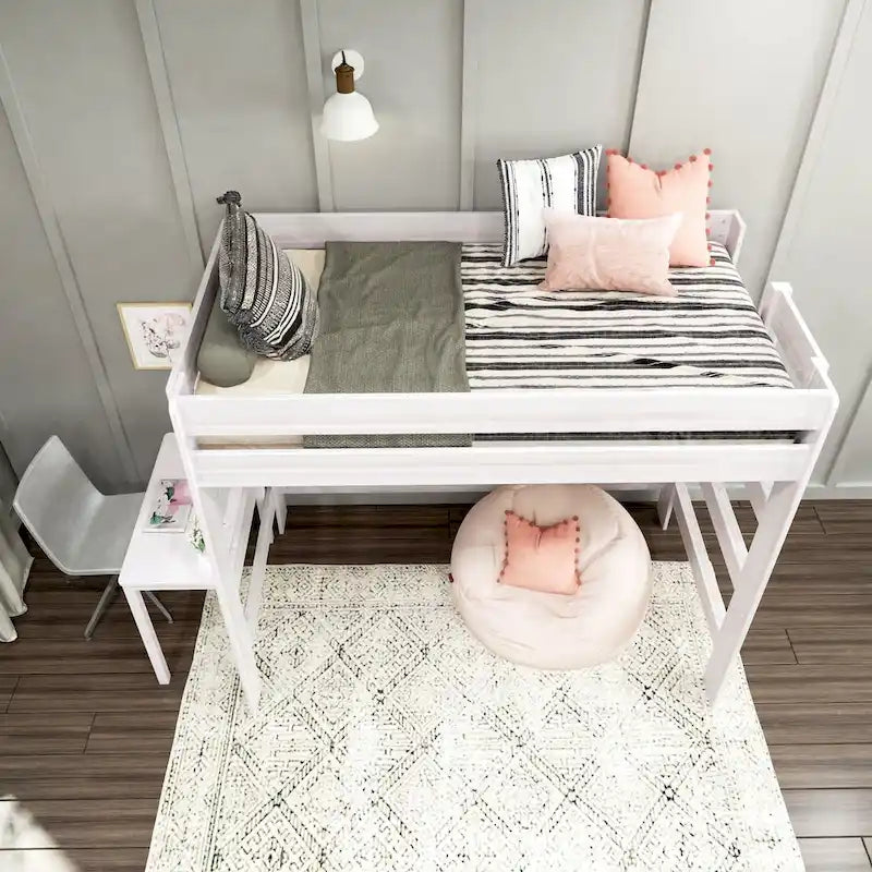 Lit superposé haut une place avec bureau, style Ferme