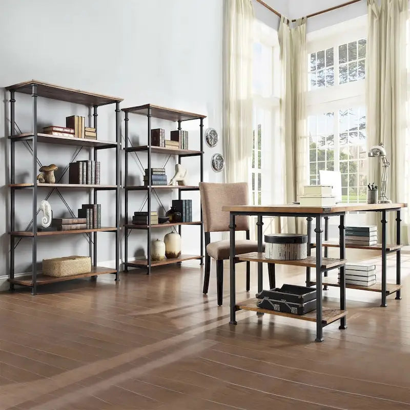 Myra Vintage Industrial Modern 3-piece Desk and 40-inch Bookcase Set by iNSPIRE Q Classic