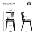 Chaises de salle à manger Windsor à dossier à barreaux de ferme avec pieds en bois courbé, noir - 33,5 H x 17,72 L x 19,7 P