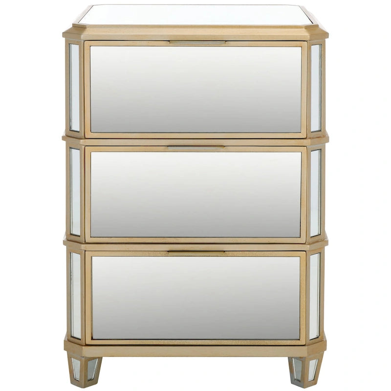 Table de chevet à 3 tiroirs effet miroir
