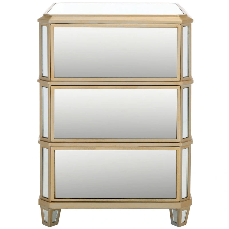 Table de chevet à 3 tiroirs effet miroir