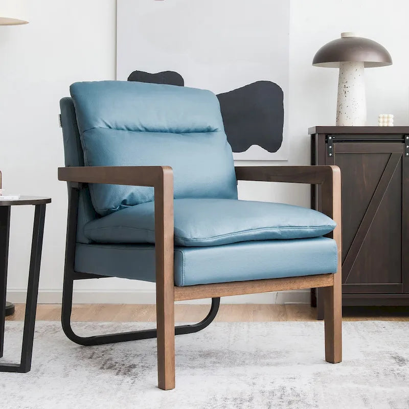 Fauteuil d'appoint moderne avec pieds en bois d'hévéa - 34,5 x 26,5 x 36