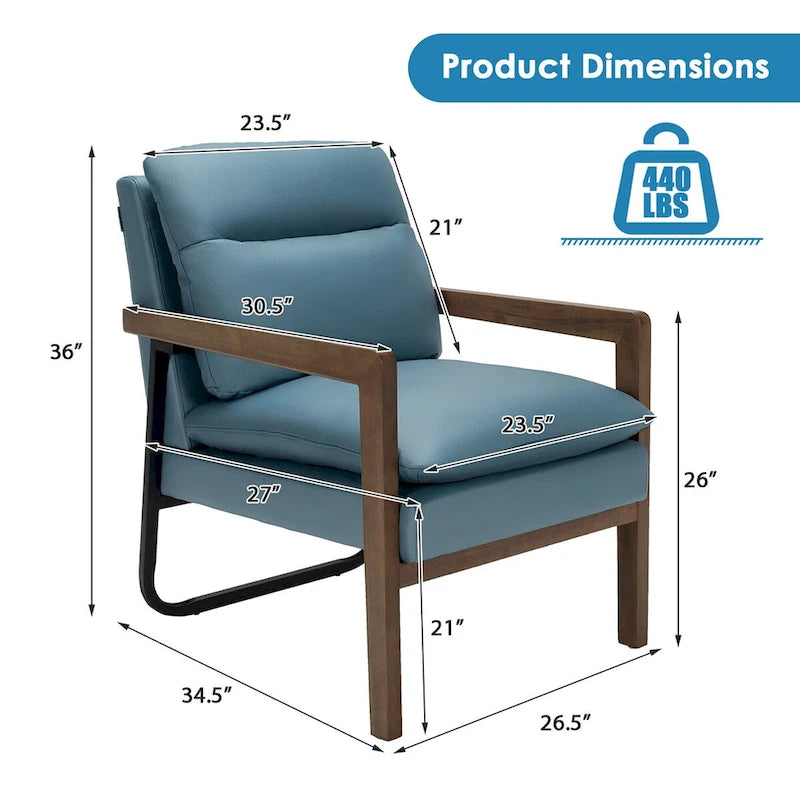 Fauteuil d'appoint moderne avec pieds en bois d'hévéa - 34,5 x 26,5 x 36