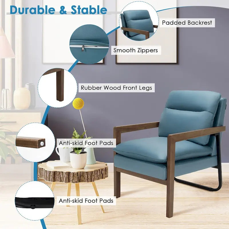 Fauteuil d'appoint moderne avec pieds en bois d'hévéa - 34,5 x 26,5 x 36