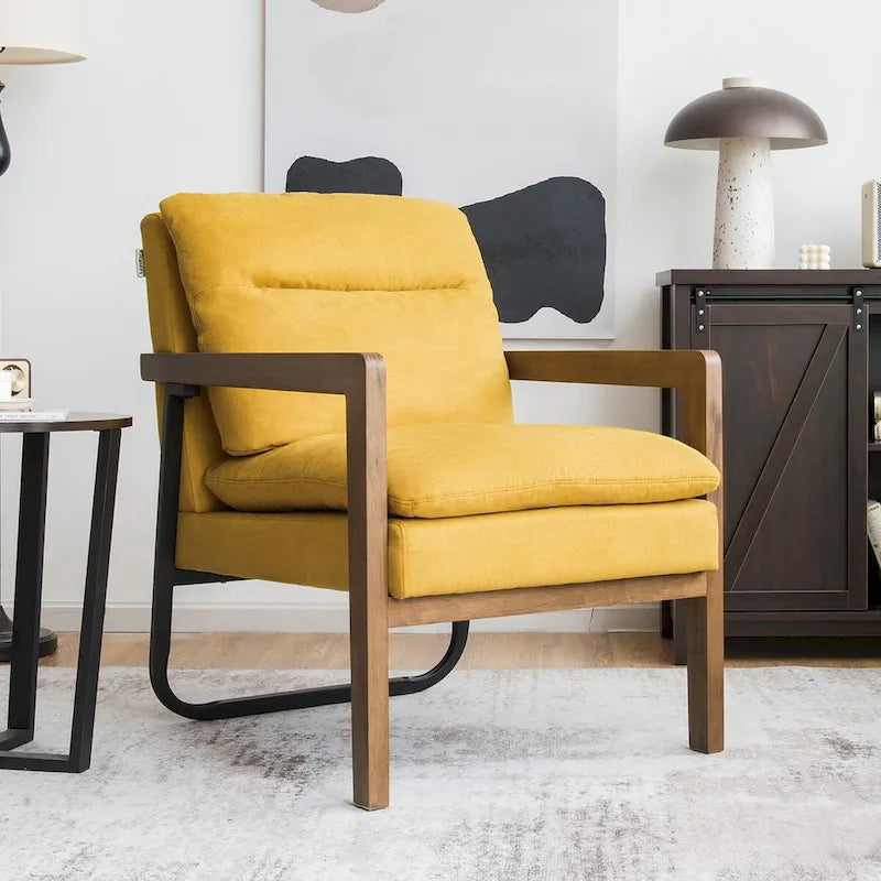 Fauteuil d'appoint moderne avec pieds en bois d'hévéa - 34,5 x 26,5 x 36