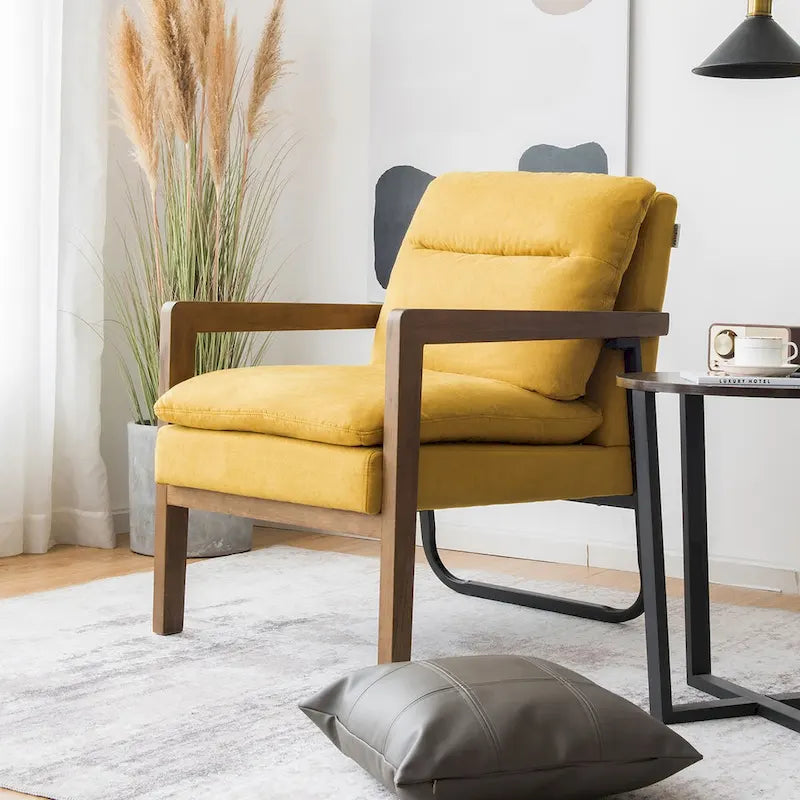 Fauteuil d'appoint moderne avec pieds en bois d'hévéa - 34,5 x 26,5 x 36