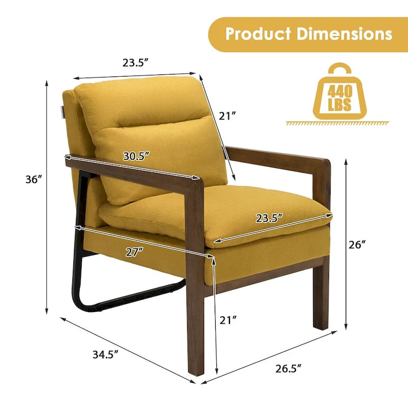 Fauteuil d'appoint moderne avec pieds en bois d'hévéa - 34,5 x 26,5 x 36