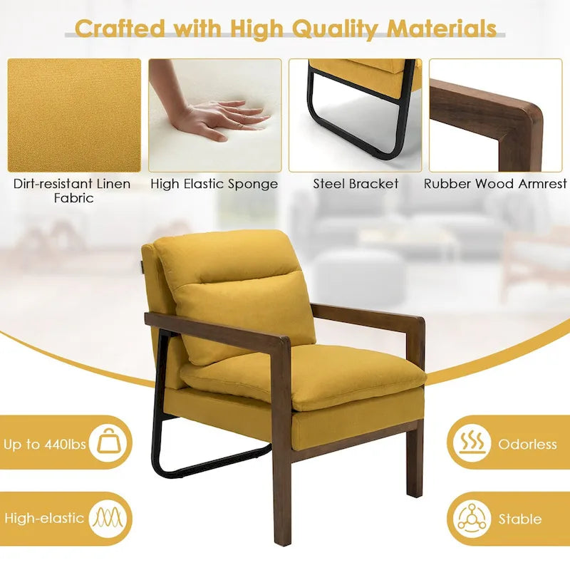 Fauteuil d'appoint moderne avec pieds en bois d'hévéa - 34,5 x 26,5 x 36