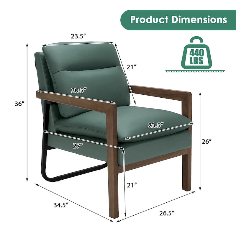 Fauteuil d'appoint moderne avec pieds en bois d'hévéa - 34,5 x 26,5 x 36