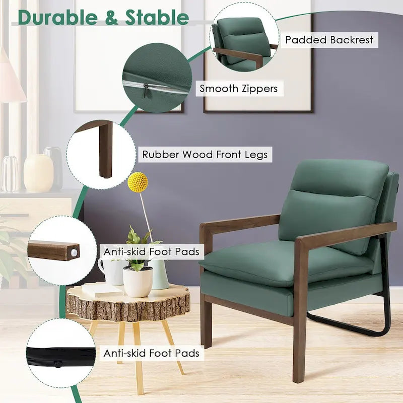 Fauteuil d'appoint moderne avec pieds en bois d'hévéa - 34,5 x 26,5 x 36