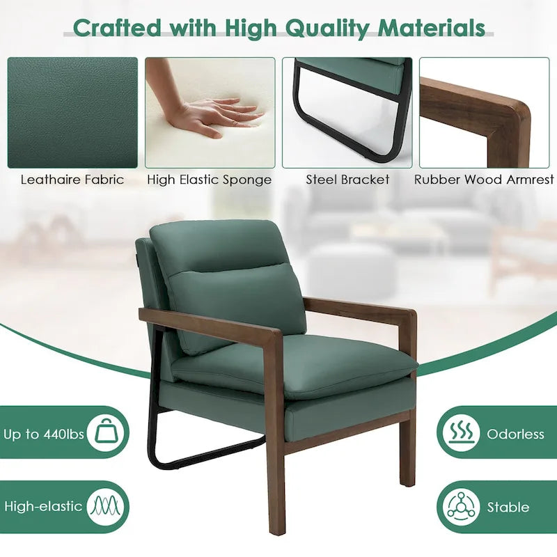 Fauteuil d'appoint moderne avec pieds en bois d'hévéa - 34,5 x 26,5 x 36