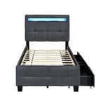 Lit plateforme capitonné double avec cadre LED et 2 tiroirs