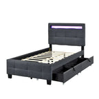 Lit plateforme capitonné double avec cadre LED et 2 tiroirs
