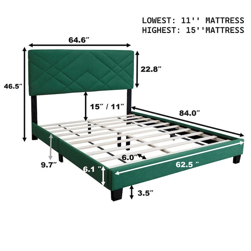 Cadre de lit Queen Size avec tête de lit réglable, aucun sommier tapissier requis