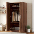 Armoire penderie en bois à 2 portes avec 3 étagères de rangement, marron