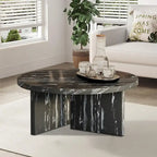 Table basse ronde moderne et élégante en bois avec surface en placage imitation marbre