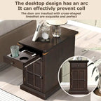 Table d'appoint étroite multifonctionnelle classique vintage avec ports USB et 1 tiroir avec porte-gobelets, table d'appoint de canapé