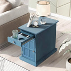 Table d'appoint étroite multifonctionnelle classique vintage avec ports USB et 1 tiroir avec porte-gobelets, table d'appoint de canapé