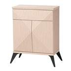 Enfilade buffet deux portes en bois bicolore marron clair et noir, style Mid-Century Modern