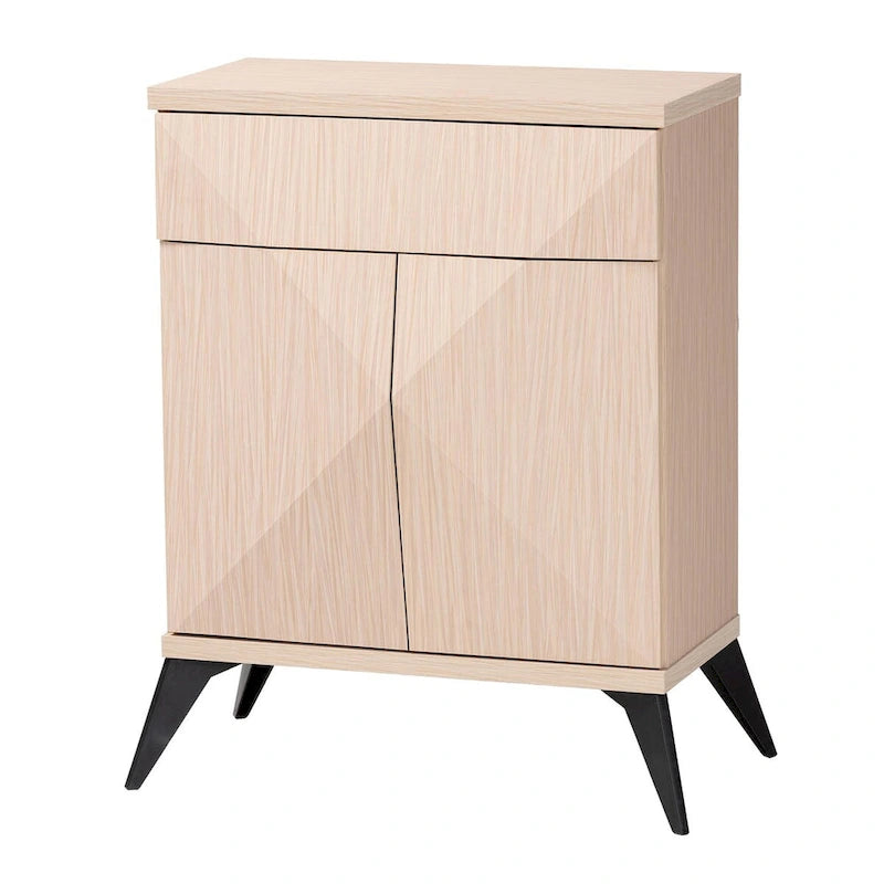 Enfilade buffet deux portes en bois bicolore marron clair et noir, style Mid-Century Modern