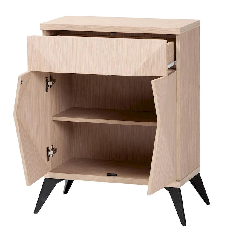 Enfilade buffet deux portes en bois bicolore marron clair et noir, style Mid-Century Modern