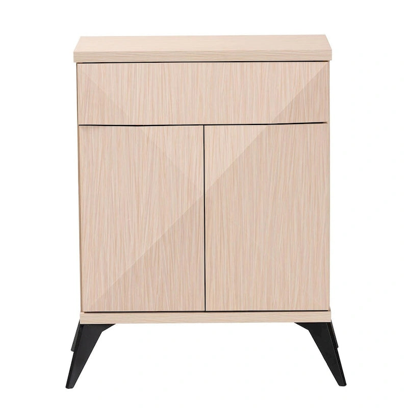 Enfilade buffet deux portes en bois bicolore marron clair et noir, style Mid-Century Modern