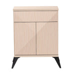 Enfilade buffet deux portes en bois bicolore marron clair et noir, style Mid-Century Modern