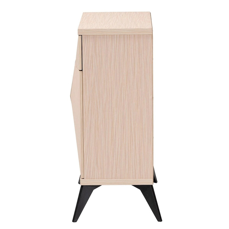 Enfilade buffet deux portes en bois bicolore marron clair et noir, style Mid-Century Modern