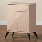 Enfilade buffet deux portes en bois bicolore marron clair et noir, style Mid-Century Modern