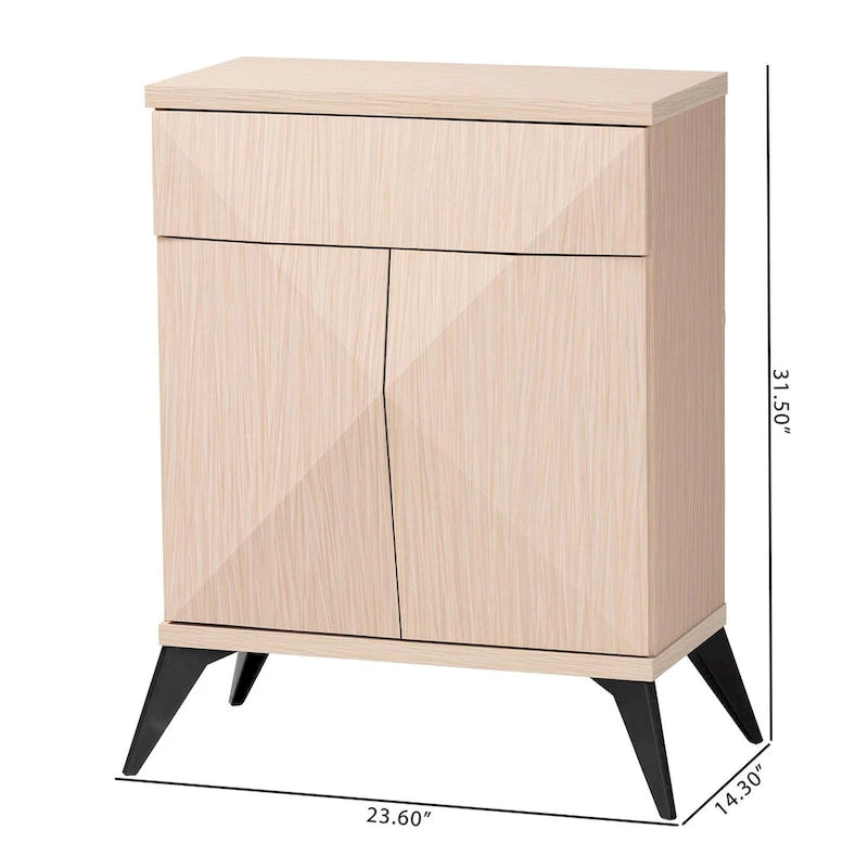 Enfilade buffet deux portes en bois bicolore marron clair et noir, style Mid-Century Modern