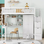 Lit mezzanine complet avec escalier, armoire, bureau, étagère et tiroirs