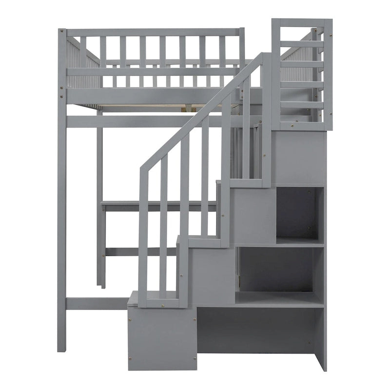 Lit mezzanine complet avec escalier, armoire, bureau, étagère et tiroirs