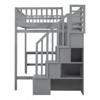 Lit mezzanine complet avec escalier, armoire, bureau, étagère et tiroirs