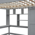 Lit mezzanine complet avec escalier, armoire, bureau, étagère et tiroirs