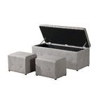 Banc de rangement rectangulaire en velours court avec 2 poufs