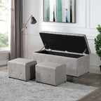 Banc de rangement rectangulaire en velours court avec 2 poufs