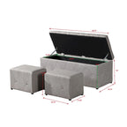 Banc de rangement rectangulaire en velours court avec 2 poufs
