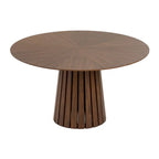 Table à manger ronde de 54 pouces, placage de noyer, piétement à lattes