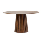 Table à manger ronde de 54 pouces, placage de noyer, piétement à lattes
