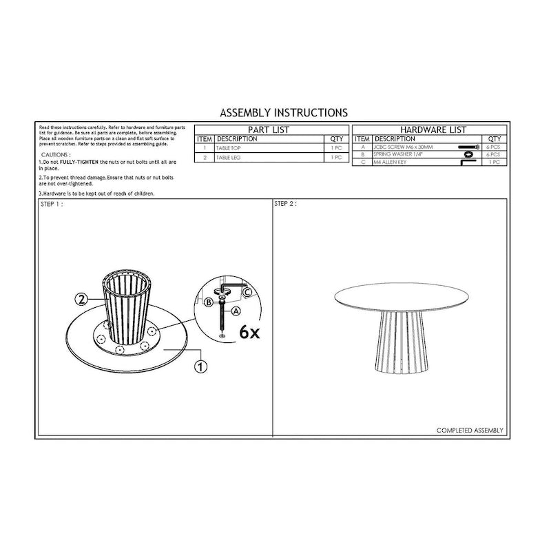 Table à manger ronde de 54 pouces, placage de noyer, piétement à lattes