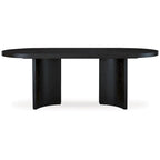 Table de salle à manger de 86 pouces, plateau ovale, pied central, incurvée, finition noire