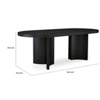 Table de salle à manger de 86 pouces, plateau ovale, pied central, incurvée, finition noire