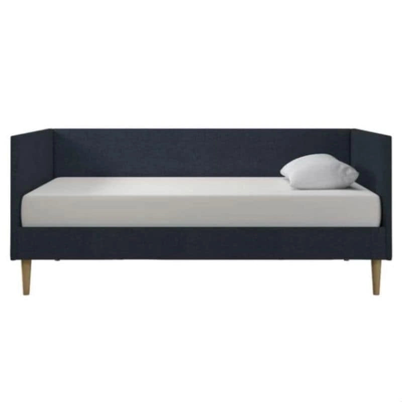 Lit de repos double moderne du milieu du siècle en lin bleu foncé